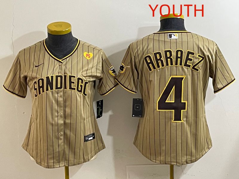 Youth San Diego Padres #4 Arraez Brown Stripe Game 2025 Nike MLB Jersey style 5